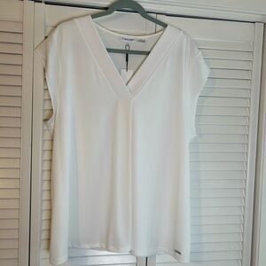 Calvin Klein Modern Essentials White Sleeveless  V-Neck Top Size XL NWT